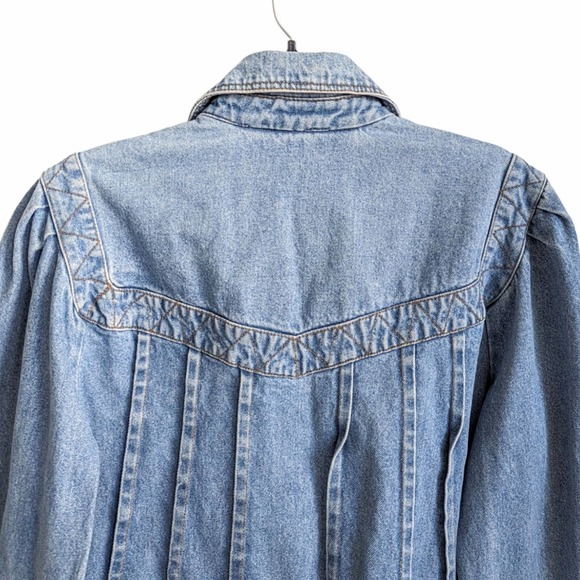 Vintage 80's Rare Gitano Medium Wash Zip Up Collared Pleated Denim Jacket Large - Picture 3 of 9